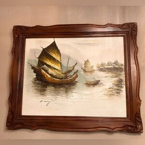 P. WONG. SIGNED - Original Mid Century Oil Painting on Canvas 34 x 28